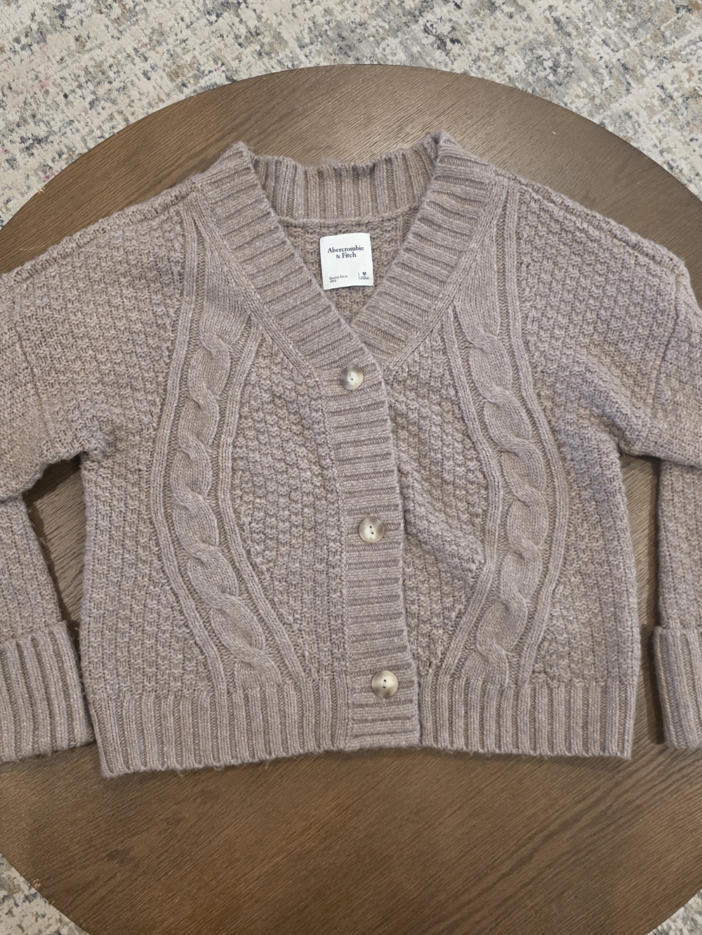 Abercrombie & Fitch Dusty Taupe Cable Knit Button Cardigan
